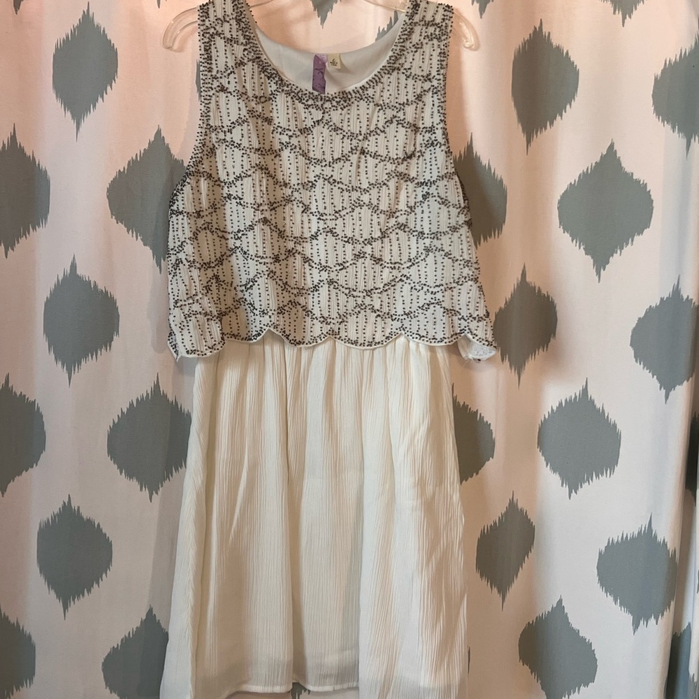 Alya Ivory Dress with Black Beaded Overlay